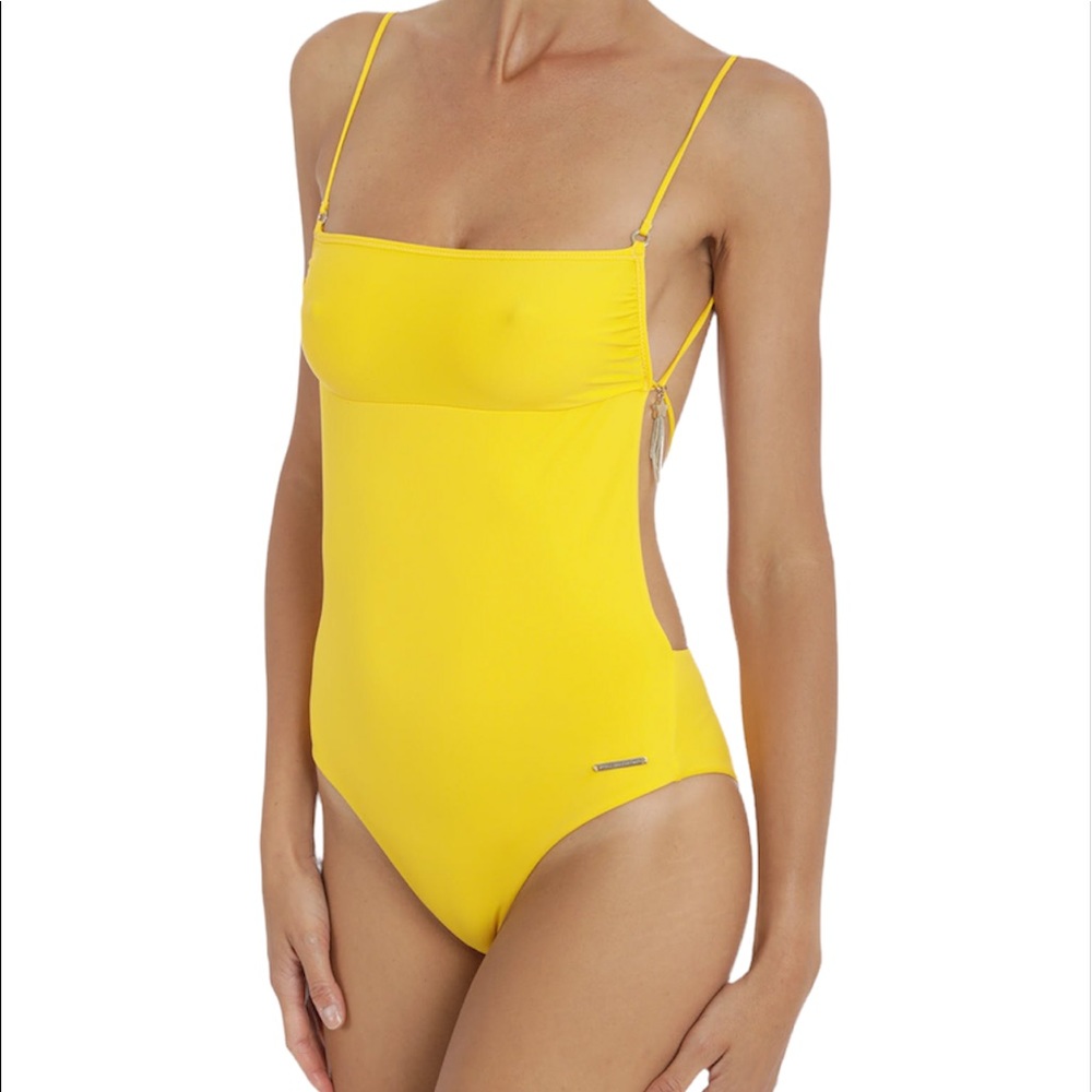 Stella McCartney Fine Strap Cutout One Piece Swimsuit in Yellow Zest Size Xs NWT